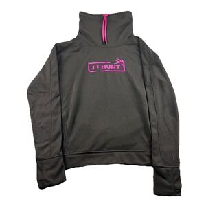 Under Armour Cowl Neck Sweatshirt Women Large HUNT Pink Black Athletic Pullover